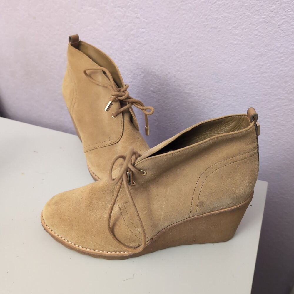 Tory Burch Vicki Womens 9 M Booties Wedge Platform Ankle Boots Camel Brown Suede